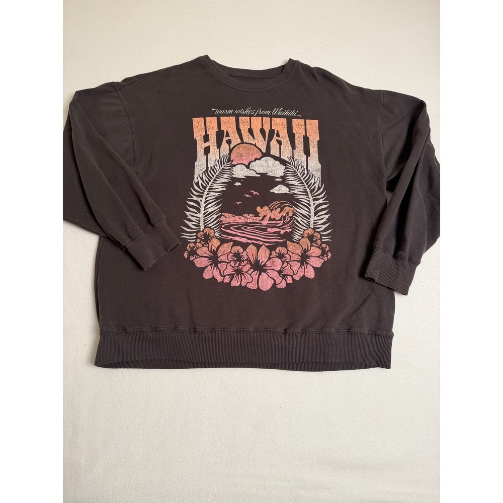 Hollister Hawaii Waikiki Graphic Sweatshirt Oversized Crewneck Brown Large
